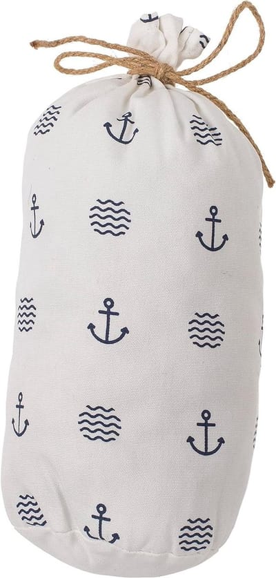 Deurbuffer van stof in maritiem design - decoratieve deurstopper voor de vloer - 15 kg zwaar gevuld met anker allover in het wit