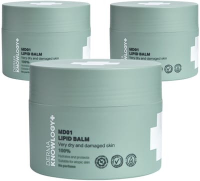DermaKnowlogy+ - MD01 Lipid Balm - 3 x 175 ml - Voor Zeer Droge en Atopische Huid - Watervrij - Intensieve Verzorging voor Lokale Droge Plekken Kou en Huidfrictie - Parfumvrij