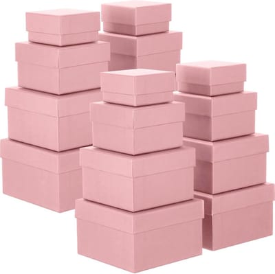 Set van 16 Vierkante Geschenkdozen met Deksel in 4 Verschillende Maten - Nestdozen voor Cadeaus en Feestdagen