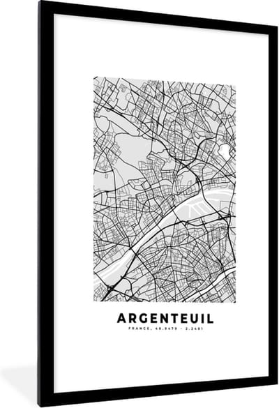 Fotolijst incl. Poster - Plattegrond - Kaart - Stadskaart - Frankrijk - Argenteuil - 60x90 cm - Posterlijst