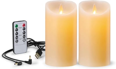 SnelShoppen - Set van 2 Oplaadbare LED Kaarsen - Vlamloos met Afstandsbediening, Flikker & Dimbare Functie (Ivoor, 10cm) - USB Opladen met Timer voor
