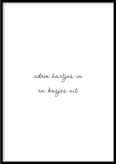 Poster Adem hartjes In - 30x40cm met Fotolijst – Quote Poster – Ingelijst