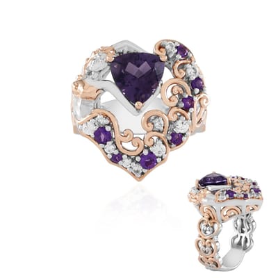 Cavill - Amethist Damesring - 925 Sterling Zilver Palladium - 1,918 ct Triljant & Rond Braziliaanse Edelsteen - Verstelbaar - Elegant Luxe Sieraad