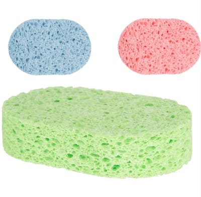 Rojafit Bad- en Douchespons - Natuurlijke Cellulose - Duurzaam - Voordeelset 3 Stuks!! - 3 verschillende kleuren - Afmeting: 12,2 x 8 x 3 cm.