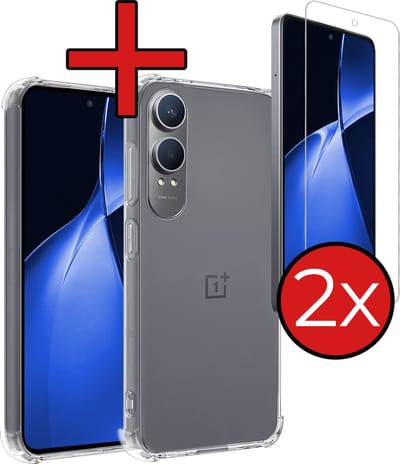 Hoesje - Met Screenprotector - 2 Stuks - Geschikt voor OnePlus Nord CE 4 Lite - Sterk & Shockproof - Back Cover - Siliconen Case - Telefoon Hoes - Shock Proof - Telefoonhoes - Transparant
