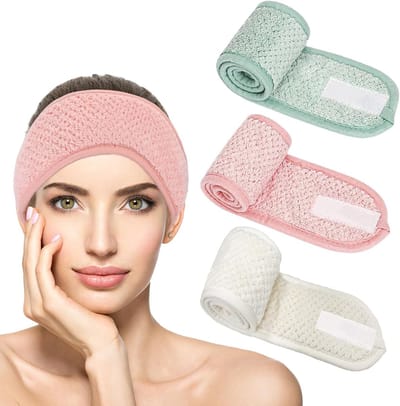 3 Stuks Spa Gezichtsbanden voor Vrouwen, Verstelbare Make-up Haarbanden van Koraalfleece, Ideaal voor Huidverzorging en Wasbeurten