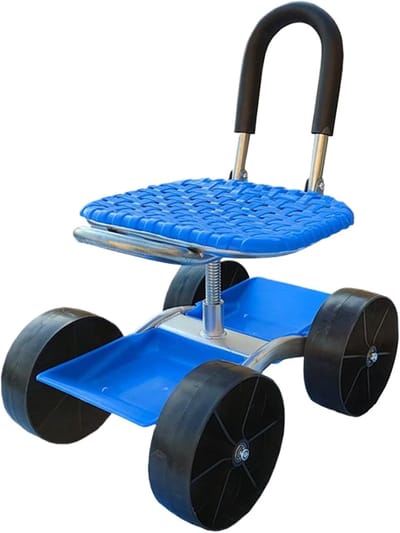 Tuinwagen met Zitting - Tuinkruk Verrijdbaar - Comfortabel Tuinieren - 360 Graden Draaibaar - 60 x 47 x 31 cm