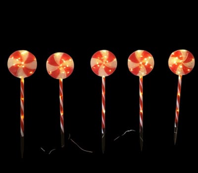 Luca Lighting Tuinstok Candy cane rood 5pcs 75LED ,op batterijen, kunststof H58 x D15cm