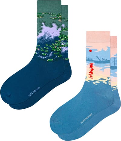 Kunst sokken - Monet 2-pack - Sokken Heren 41 46 - Biologisch Katoenen Sokken - funny socks happy - Vrolijke Sokken - Grappige Sokken - Sokken Cadeau
