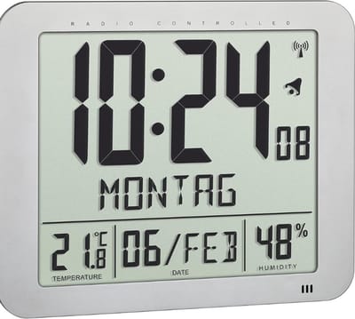 Digitale Radiografische Klok Met Binnenklimaat - Spreekfunctie Weekdag In 10 Talen - Dubbel Alarm Met Snooze - Tafel En Wandklok - Zilver