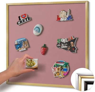 Wallfluent - Roze Magneetbord Met Effen Achtergrond - 50 cm x 50 cm - Magneetbord met Gouden Frame - Pastelroze kleur - Magneetbord voor Herinneringen - Magneetbord voor Foto's en Notities - Magnetisch Bord voor Magneten