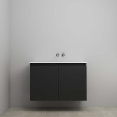 On-Line Onderkast - 100 cm - Bouwpakket - Greeploos 2 Deuren - Acryl Wastafel - zonder Kraangat - Mat Zwart