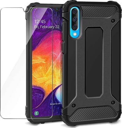 Hoesje Geschikt voor: Samsung Galaxy A30S / A50 / A50S Heavy Duty - Zwart + Tempered Screenprotector