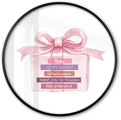 Poster in lijst Rond - Fotolijst 60x60 cm - Posters - Cadeau - Strik - Tekst - Roze - Ronde posterlijst zwart - Decoratie - Wanddecoratie woonkamer - Muurdecoratie slaapkamer