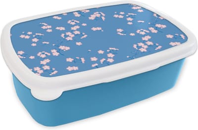 Broodtrommel Blauw - Lunchbox - Brooddoos - Patronen - Sakura - Bloemen - 18x12x6 cm - Kinderen - Jongen
