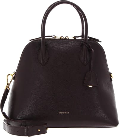 COCCINELLE Leren Handtas Schoudertas Gladys Handbag Grained Leather Darkbrown Donkerbruin