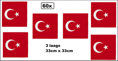 60x Servetten Turkije 33cm x 33cm - 3 laags - Servet diner eten knoeien restaurant Suisse BBQ thema feest verjaardag feest