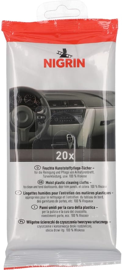 Nigrin 20x Kunststof-Verzorgingsdoekjes Kunststofreiniger Reinigingsdoekjes Interieur