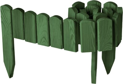Garronda Rollborder - Flexibele houten - Gazonafscheiding - Palissade padenafscheiding - kan worden ingekort - Donkergroen - Hoogte: 10 cm, hekje 100 cm - GD-BRU-Rollborder100