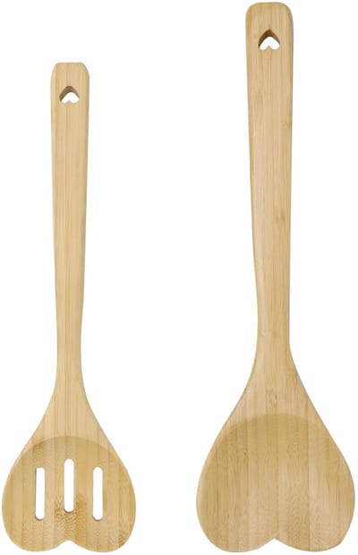 Dailygoods- Kooklepel Set van 2 - Houten Kooklepels Hartvorm - Duurzaam Acaciahout - BPA-vrij - Romantisch Cadeau voor Koppels - Keukengerei