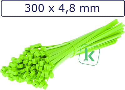 PRO-TIE® - Tyraps, kabelbinders 300 x 4,8 mm Neon Groen (Zak 100 stuks) (tiewrap/tyrap/tie-wrap/bundelbandje/colsonbandje/)