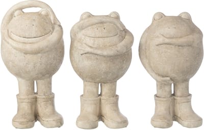 J-Line decoratie Kikker Zien/Horen/Spreken - polyresin - beige - large - set van 3