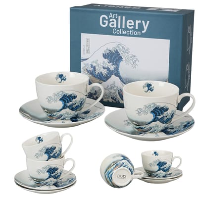 Set van 2 Hokusai The Great Wave Porseleinen Kopjes met Schotels - 270ml