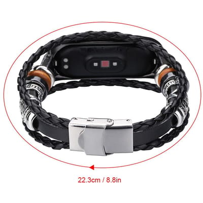 Bracelet de remplacement pour Xiaomi Mi Band 6 6 NFC Mi Band 5 Montre Intelligente Cordon en Cuir Perlé Style Ethnique Bracelet DIY 05 black