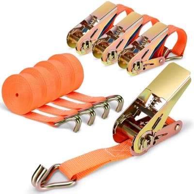Set van 4 robuuste spanbanden met ratel en haken voor zware ladingen
