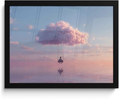 Poster in lijst - Fotolijst 40x30 cm - Posters - Wolk - Schommel - Kleurrijke lucht - Posterlijst zwart - Decoratie - Wanddecoratie woonkamer - Muurdecoratie slaapkamer