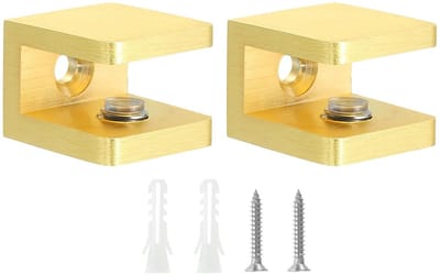 Dailygoods- Plankbeugels Verstelbaar - Glasklemmen voor Glasplaat - Messing - Antislip Pads - Niet-boren Planksteunen - Totale Dikte 18,5 mm - Glasklem