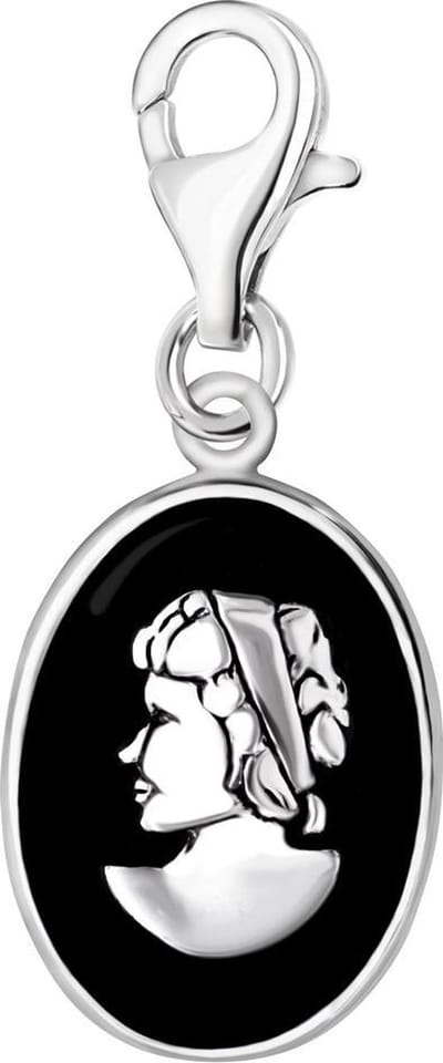 Quiges – 925 - Zilver – Charm - Bedel - Hanger - Ovaal Victoriaans Vrouw Portret - met – sterling - zilver - karabijnslot - geschikt - voor - Bedelarmband HC283