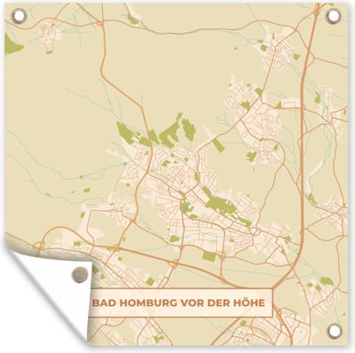 Tuin poster Bad Homburg von der Höhe - Stadskaart - Kaart - Vintage - Plattegrond - 200x200 cm - Tuindoek