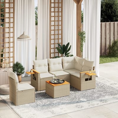 vidaXL - 6-delige - Loungeset - met - kussens - poly - rattan - beige