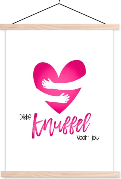 Posterhanger incl. Poster 87x120 cm - Schoolplaat - Beterschap - Spreuken - Roze - Knuffel - Textielposter - Blanke latten