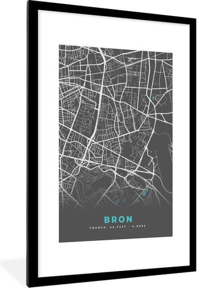 Fotolijst incl. Poster - Bron - Plattegrond - Kaart - Frankrijk - Stadskaart - 80x120 cm - Posterlijst