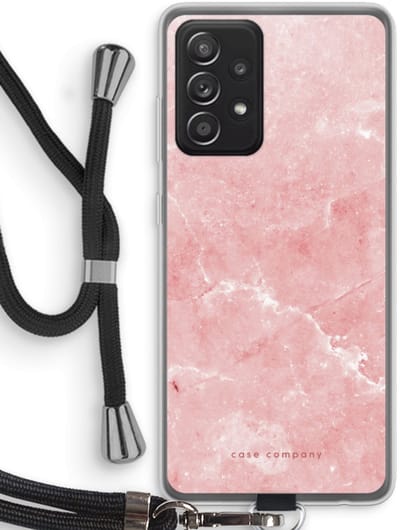 Case Company® - Hoesje met koord geschikt voor Samsung Galaxy A52s 5G hoesje met Koord - Roze marmer - Telefoonhoesje met Zwart Koord - Bescherming aan alle Kanten en Over de Schermrand