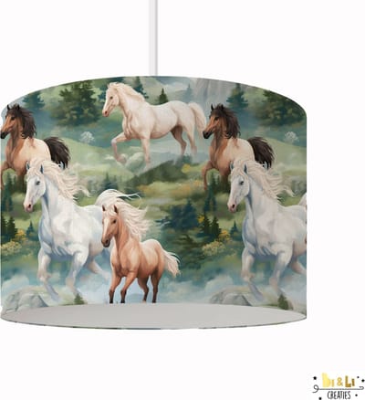 Hanglamp paarden - lampen - 30x30x24 cm - kinder & babykamer - kunststof - wit - excl. lichtbron