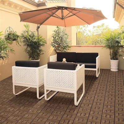 Houten Terrastegels - In elkaar grijpende Vloer - Tuin en Balkon - Weerbestendig Composiet - 30x30 Cm - Houtkleur