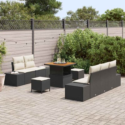 vidaXL - Tuinbank - Set - 8 - st - 7-Aantal - zitplaatsen - Zwart - Poly - rattan