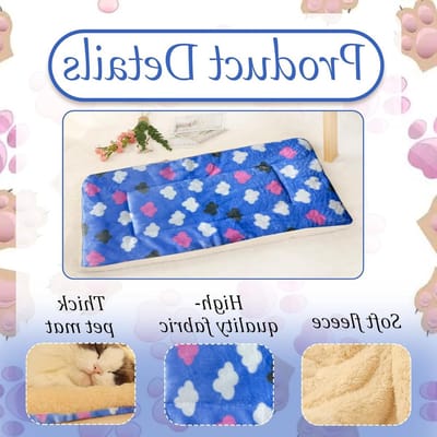 Zachte Fleece Deken voor Honden en Katten, Wasbare Dekens voor Kleine Huisdieren, 60 x 40 cm, Ideaal voor Sofa en Bed, Blauw met Wolken
