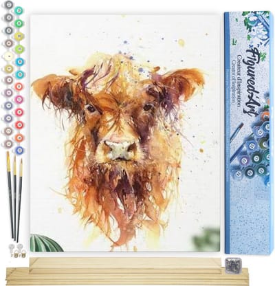 Figured'Art Schilderen op Nummer Volwassenen canvas Gele koe - Handwerk acrylverf Kit DIY Compleet - 40x50cm met DIY houten lijst