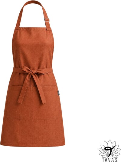 Culinary Keukenschort - Terracotta - Linnenlook - 60x80 cm - Kookschort met Zakken en 86 cm Tailleband - Horeca - Keukenschort Dames - Keukenschort Heren