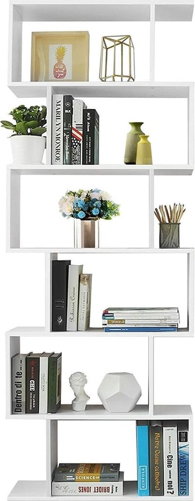 Boekenkast met Open Schappen - Boekenrek of Kast voor Boeken en Planten met 6 Compartimenten - 190,5 cm Hoog en 70 cm Breed - Wit