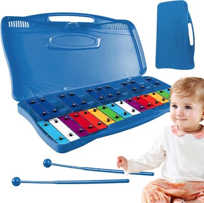 Kinder Klokkenspel - Metaal Instrument - Muziek Leren - Precisie Stemming - 39x23x4.5cm - Blauw