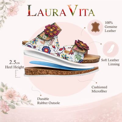 Laura Vita dames Brcyano 32 witte leren sandalen met bloemenprint en bandjes