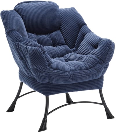 Fauteuil met ottomaan, moderne lounge accentstoel met armleuningen en een zijzak, vrijetijds gestoffeerde bankstoel leesstoel met voetensteun voor kleine ruimte, hoekstoel - Blauwe