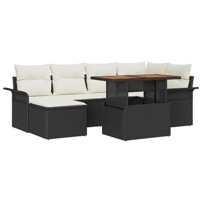 vidaXL - Tuinbank - Set - 7 - st - Zwart - en - Crème - poly - rattan