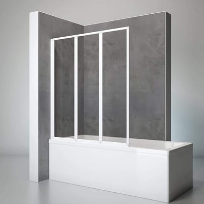 Schulte badwand - 3 delig - 127x140cm - wit profiel - transparant veiligheidsglas