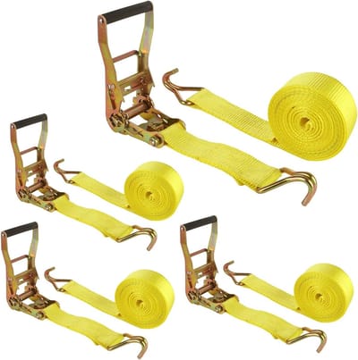 Ratelriemen Heavy Duty - Spanbanden Cargo - Lading Zekeren - Dubbele J Haak - 2 inch x 20 ft - Geel